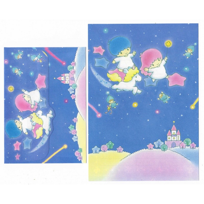 Ano 1988. Conjunto de Papel de Carta Little Twin Stars AZ Antigo (Vintage) Sanrio