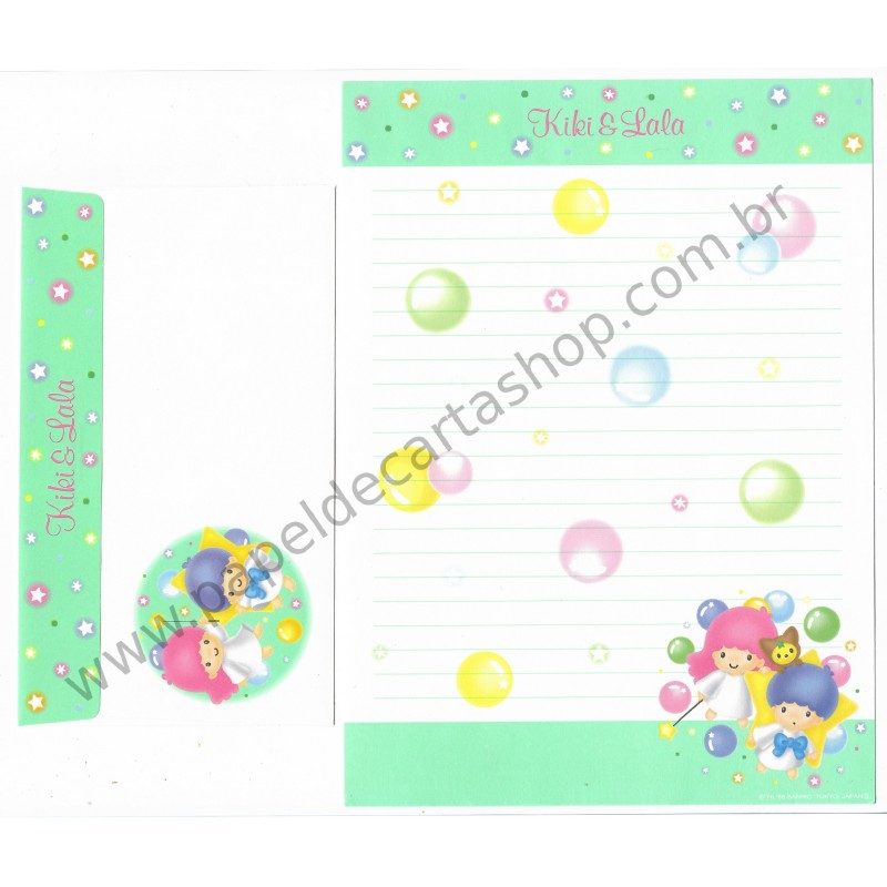 Ano 1998. Conjunto de Papel de Carta Kiki & Lala CVD Vintage Sanrio