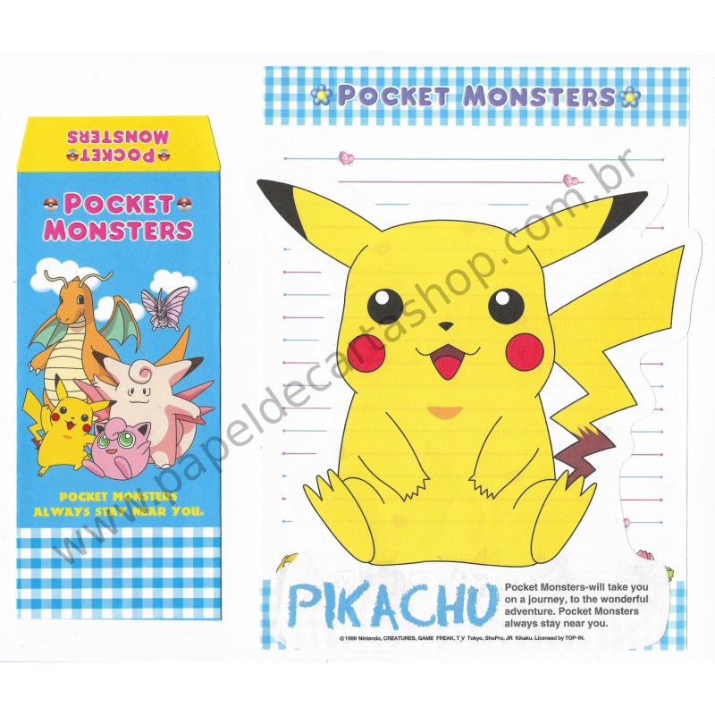 Ano 1999. Conjunto de Papel de Carta Pocket Monsters Pikachu Nintendo