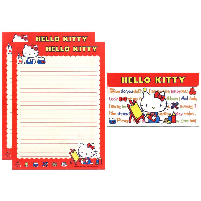 Ano 1999. Conjunto de Papel de Carta Hello Kitty White Pussycat Sanrio