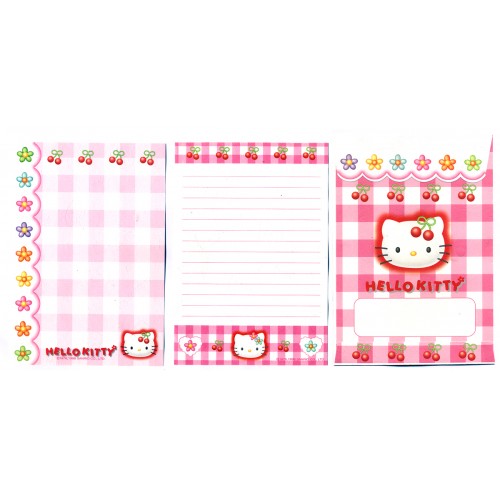 Ano 1998. Conjunto de Papel de Carta Hello Kitty Xadrez 4 P Sanrio