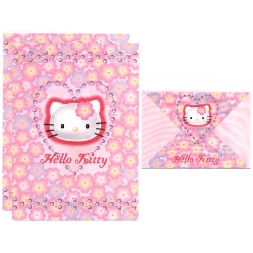 Ano 1998. Conjunto de Papel de Carta Hello Kitty Flores CLLG Sanrio