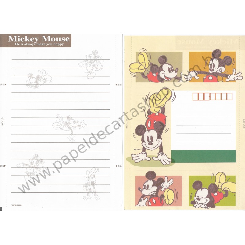 Papel de Carta dobrável ANTIGO VINTAGE Mickey Mouse