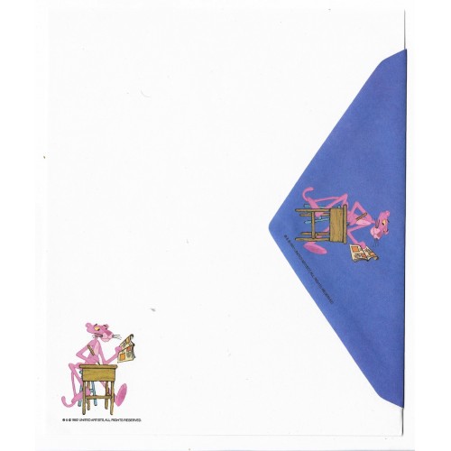 Ano 1982. Conjunto de Papel de Carta Antigo Importado Pantera Cor-de-Rosa