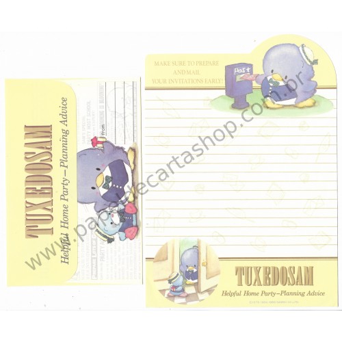 Ano 1984. Conjunto de Papel de Carta Tuxedosam CAM Vintage Sanrio