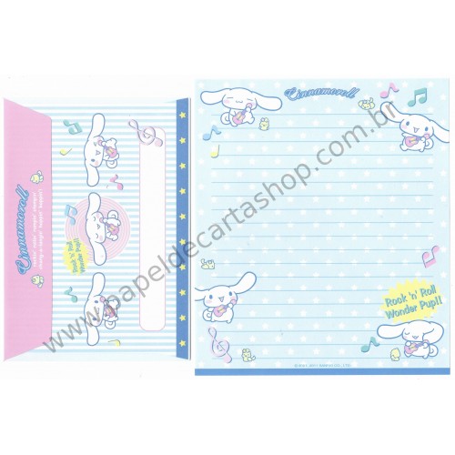 Ano 2011. Conjunto de Papel de Carta Cinnamoroll Rock'n'Roll Wonder Pup Sanrio