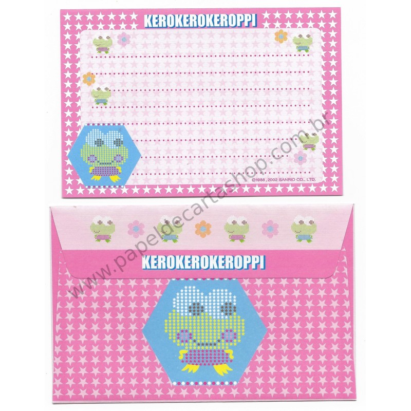 Ano 2002. Conjunto de Papel de Carta Keroppi CRS P Vintage Sanrio