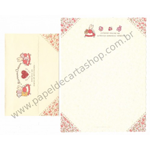 Ano 1988. Conjunto de Papel de Carta Marron Cream Vintage Sanrio