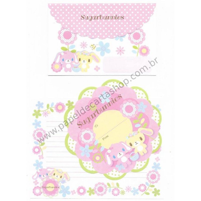 Ano 2009. Conjunto de Papel de Carta Sugarbunnies Flowers Sanrio