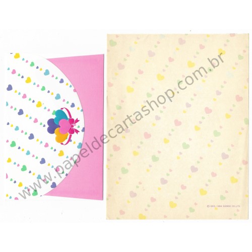 Ano 1984. Conjunto de Papel de Carta Heart Fashion Folio CLL Antigo (Vintage) Sanrio