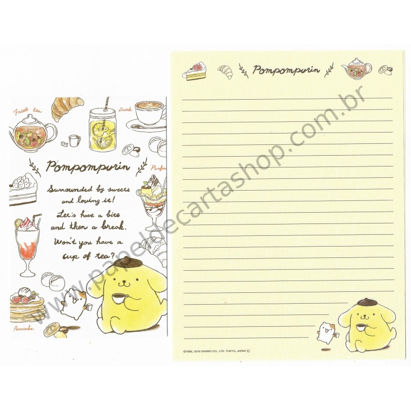 Ano 2016. Conjunto de Papel de Carta Pompompurin Sweets CAM - Sanrio