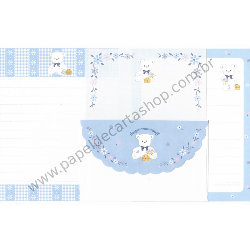 Ano 1996. Conjunto de Papel de Carta Sugar Cream Puff TRIO Antigo (Vintage) Sanrio