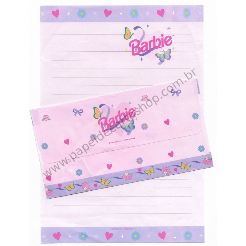 Ano 1995. Conjunto de Papel de Carta Importado Barbie