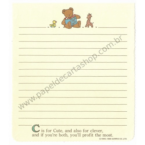 Ano 1986. Conjunto de Papel de Carta Holly's Bear Vintage Sanrio