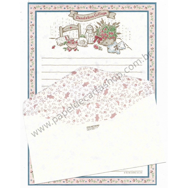 Ano 1986. Conjunto de Papel de Carta Dandelion Cottage CAZ Vintage Sanrio