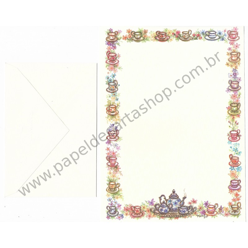 Conjunto de Papel de Carta Antigo Importado Mary Hamilton Bear Tea - Hallmark