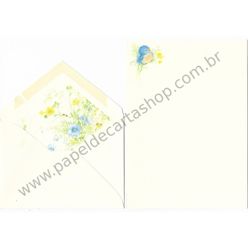 Conjunto de Papel de Carta Antigo Importado BLUE BIRD M