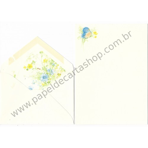 Conjunto de Papel de Carta Antigo Importado BLUE BIRD M