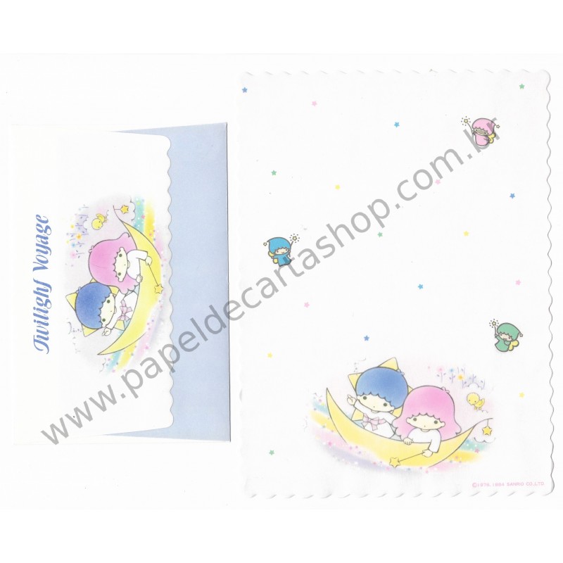 Ano 1984. Conjunto de Papel de Carta Little Twin Stars BR F2 Antigo (Vintage) Sanrio