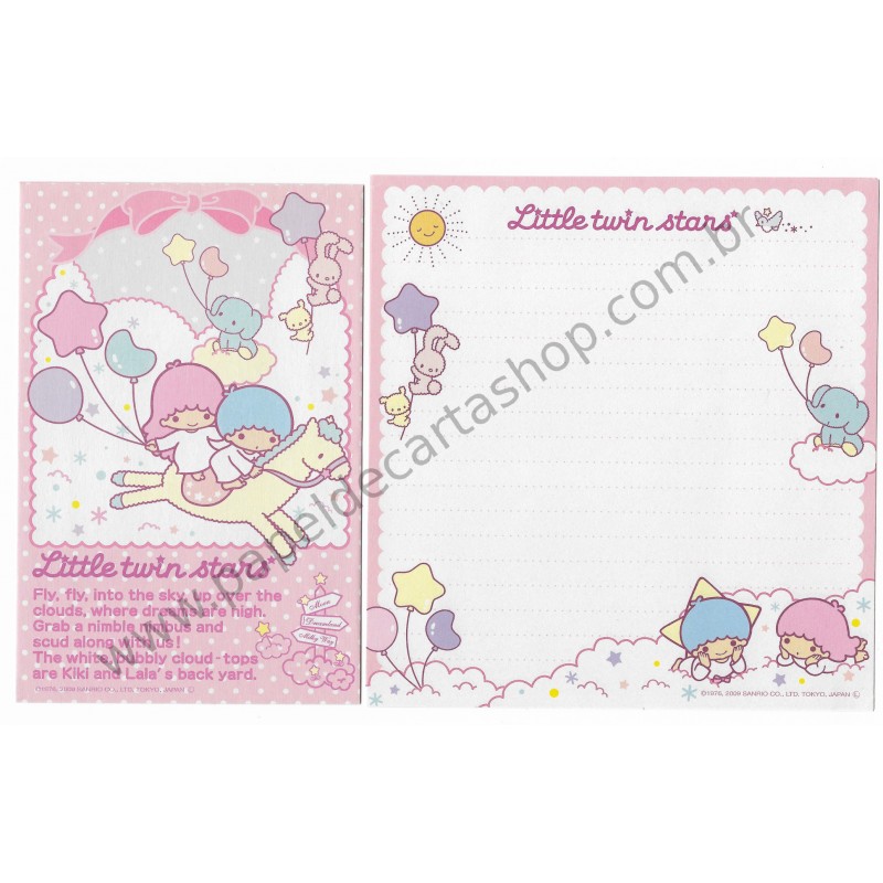 Ano 2009. Conjunto de Papel de Carta Little Twin Stars K1 F1 Sanrio