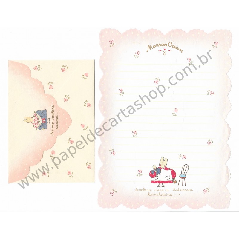 Ano 1989. Conjunto de Papel de Carta Marron Cream Vintage Sanrio