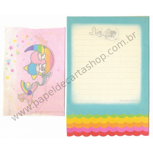 Ano 1986. Conjunto de Papel de Carta Little Twin Stars Six Antigo (Vintage) Sanrio