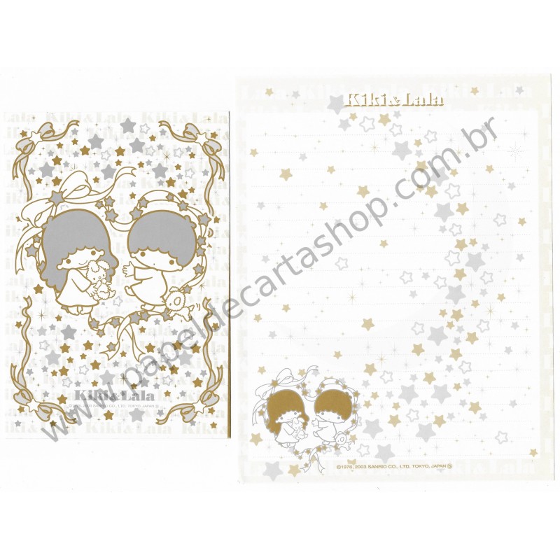 Ano 2003. Conjunto de Papel de Carta Little Twin Stars Silver & Gold C2 Sanrio