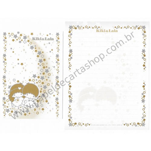 Ano 2003. Conjunto de Papel de Carta Little Twin Stars Silver & Gold C4 Sanrio