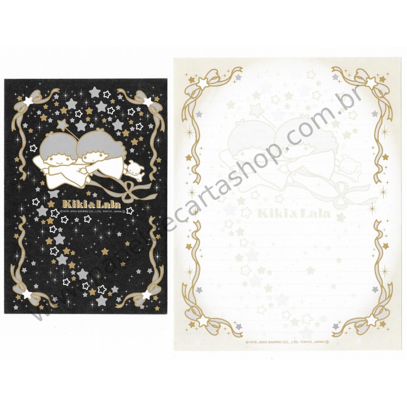 Ano 2003. Conjunto de Papel de Carta Little Twin Stars Silver & Gold C5 Sanrio