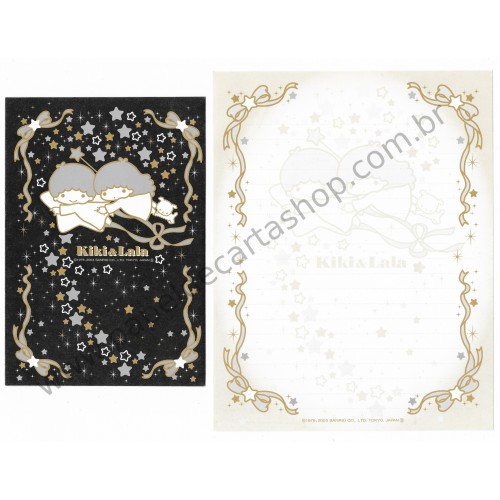 Ano 2003. Conjunto de Papel de Carta Little Twin Stars Silver & Gold C5 Sanrio