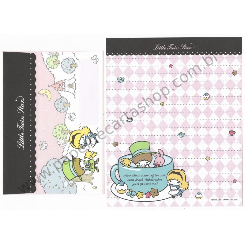 Ano 2007. Conjunto de Papel de Carta Little Twin Stars Spot Of Tea Sanrio