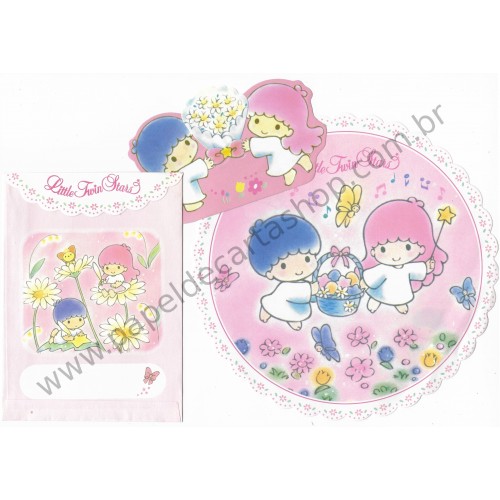 Ano 1992. Conjunto de Papel de Carta Little Twin Stars Bouquet Antigo (Vintage) Sanrio