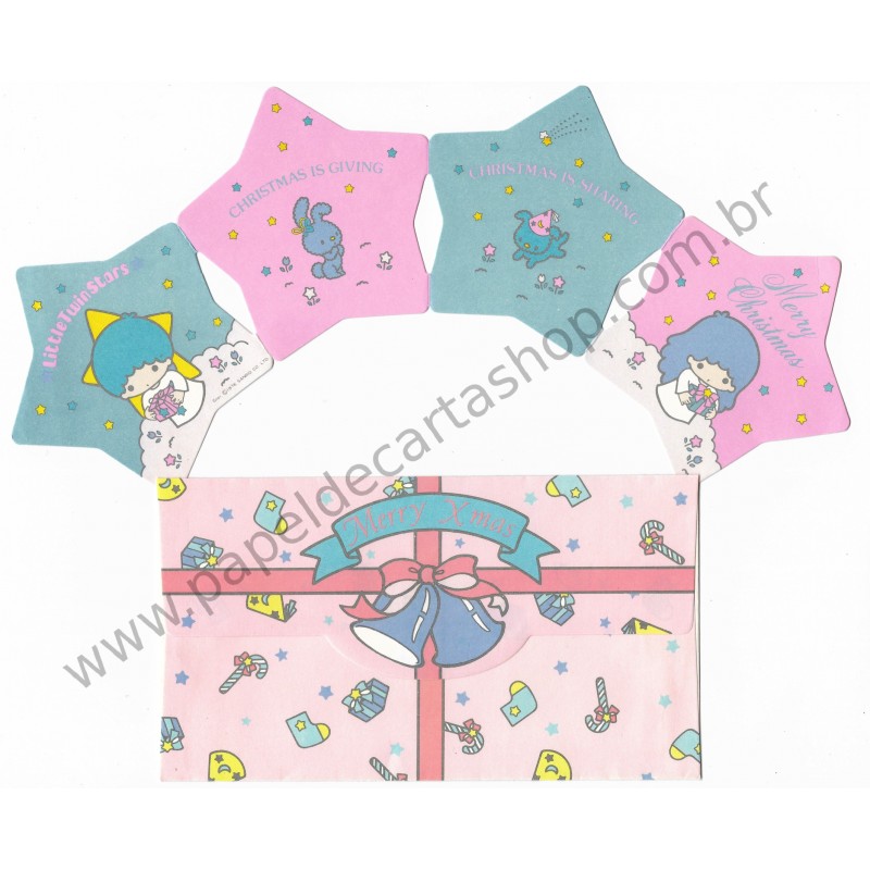 Ano 1976. Conjunto de Papel de Carta Little Twin Stars Christmas Sanrio Japan