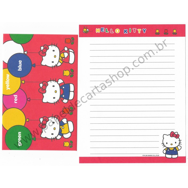 Ano 1999. Conjunto de Papel de Carta Hello Kitty Colors Sanrio