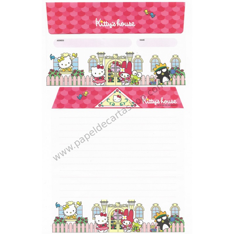 Ano 1998. Conjunto de Papel de Carta Kitty's House Sanrio Puroland