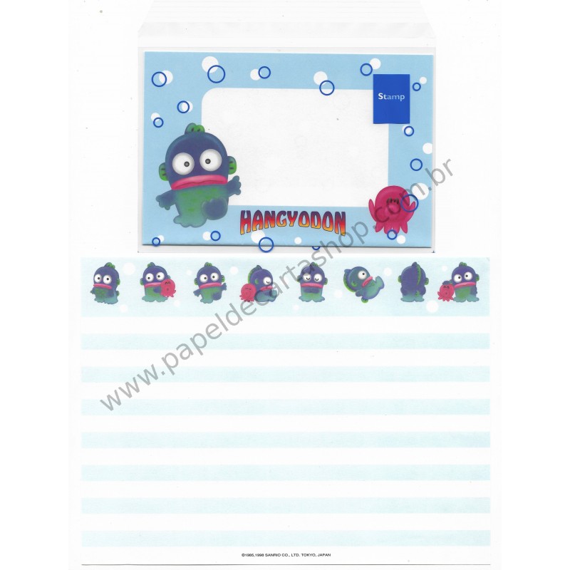 Ano 1998. Conjunto de Papel de Carta Hangyodon TR Antigo (Vintage) Sanrio