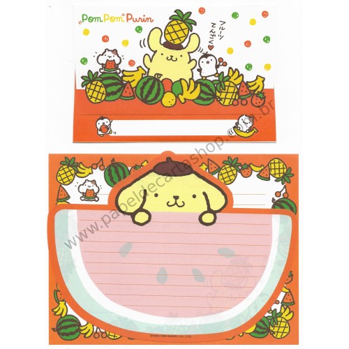 Ano 1999. Conjunto de Papel de Carta Pompompurin Watermelon Vintage Sanrio