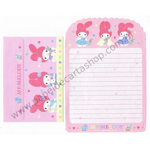 Ano 1989. Conjunto de Papel de Carta My Melody Antigo (Vintage) Sanrio