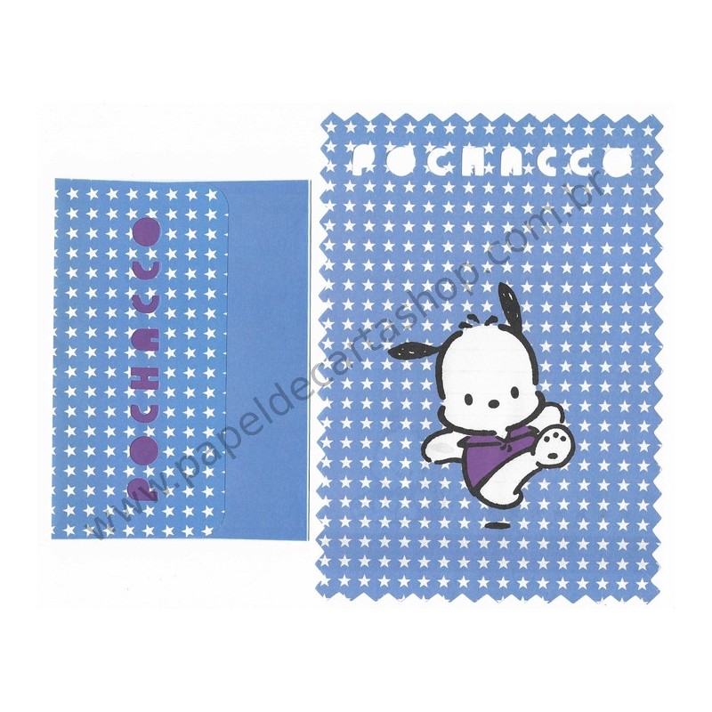 Ano 2000. Conjunto de Papel de Carta Pochacco Blue Star Vintage Sanrio