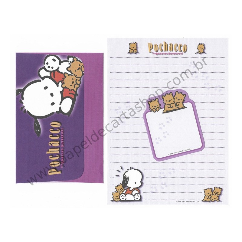 Ano 2001. Conjunto de Papel de Carta Pochacco Superpup Antigo (Vintage) Sanrio