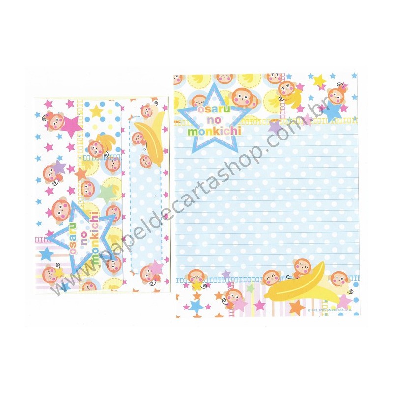 Ano 2003. Conjunto de Papel de Carta Antigo Osaru No Monkichi Sanrio