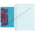 Conjunto de Papel de Carta Antigo Azul Flores