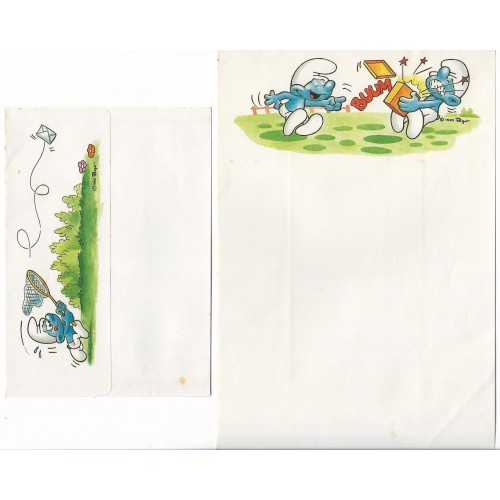 Ano 1985. Conjunto de Papel de Carta Antigo Os Smurfs CBR06