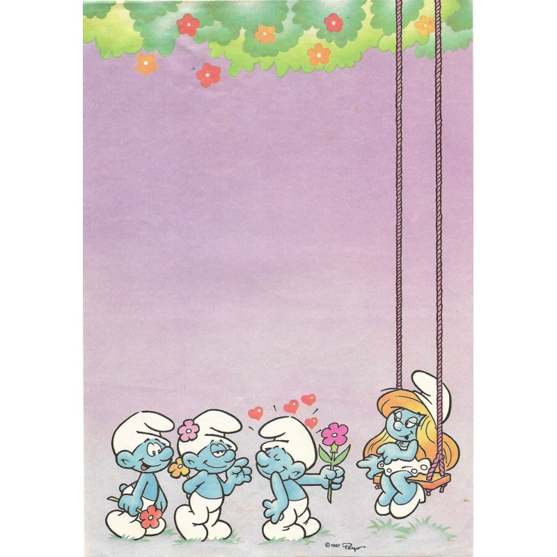 Ano 1987. Papel de Carta Avulso Antigo Os Smurfs Peyo CLL