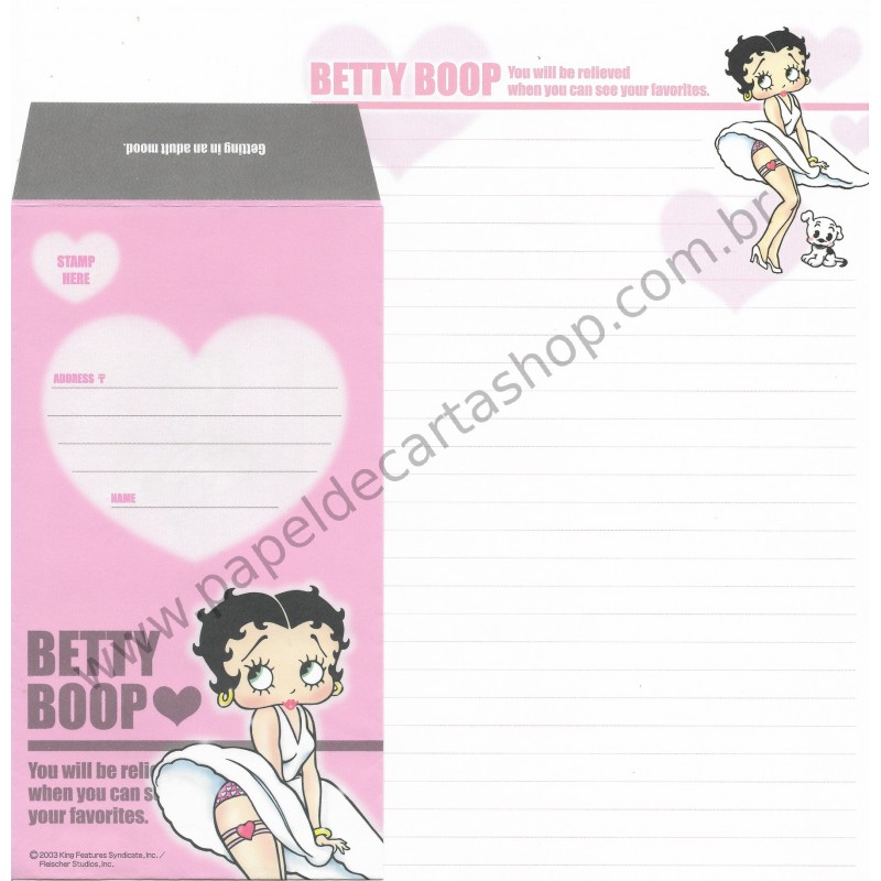 Ano 2003. Conjunto de Papel de Carta IMPORTADO Betty Boop King Branco