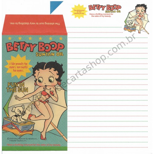 Ano 2003. Conjunto de Papel de Carta IMPORTADO Betty Boop King Verde