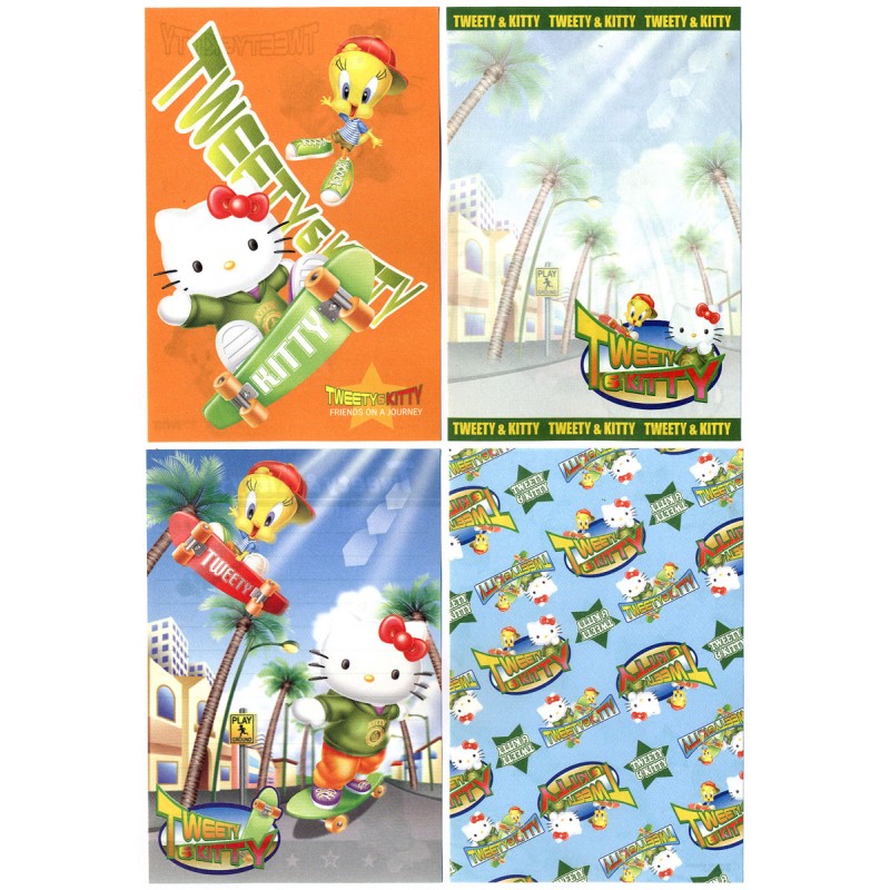 Ano 2002. Kit 4 Notas Hello Kitty & Tweety PSkating Sanrio