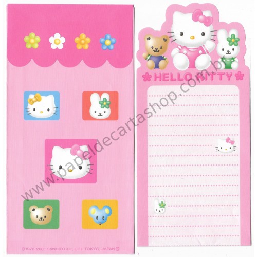 Ano 2001. Conjunto de Papel de Carta Hello Kitty Flores GG Sanrio