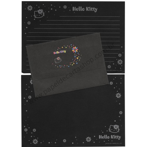 Ano 2001. Conjunto de Papel de Carta Hello Kitty Silver & Black Sanrio