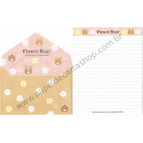 Kit 2 Conjuntos de Papel de Carta Flower Bear Crux Japan